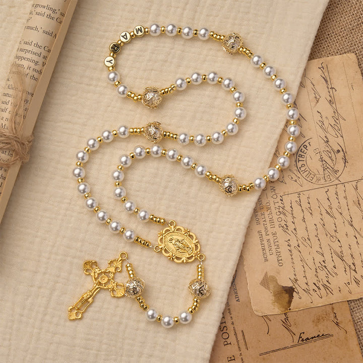 Christianartworkshop Elegante rosario bianco della Vergine Maria con lettere personalizzate per il nome - image 3