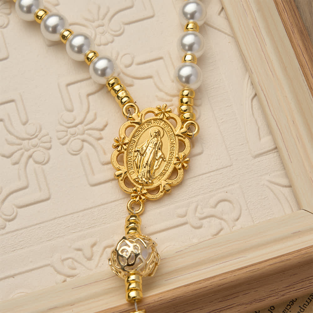 Christianartworkshop Elegante rosario bianco della Vergine Maria con lettere personalizzate per il nome - image 5