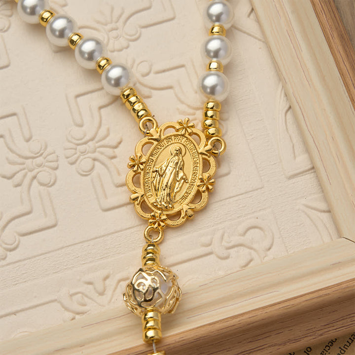 Christianartworkshop Elegante rosario bianco della Vergine Maria con lettere personalizzate per il nome - image 5