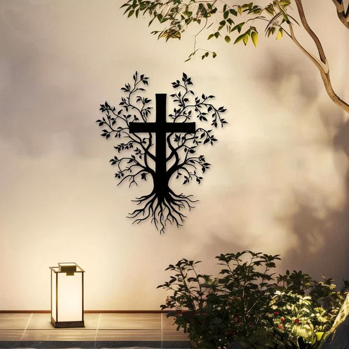 Christianartworkshop - Decorazione murale in metallo con promemoria quotidiano della fede: albero con croce per una vita spirituale - Nero - 12,70''*15,75''/32,27*40 cm - image 0