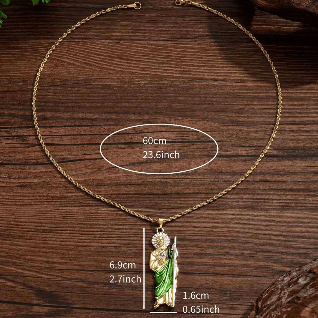 Christianartworkshop Collana con ciondolo di San Giuda in quattro misure con veste verde brillante: simbolo di speranza e protezione divina. - Taglia XL - image 3
