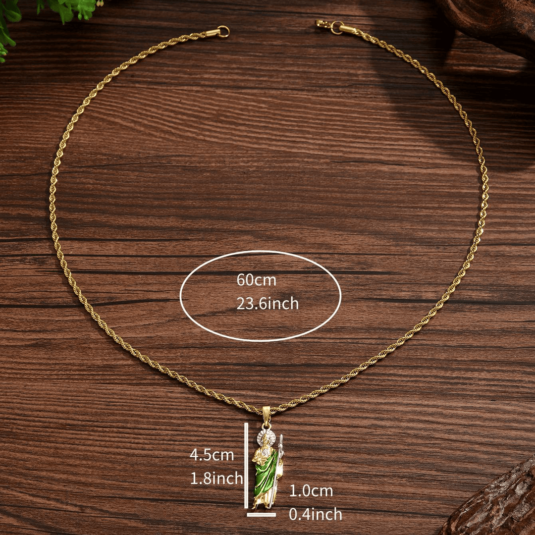 Christianartworkshop Collana con ciondolo di San Giuda in quattro misure con veste verde brillante: simbolo di speranza e protezione divina. - Grande - image 4