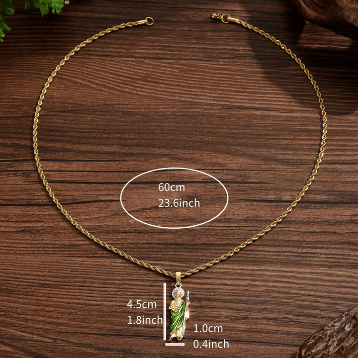 Christianartworkshop Collana con ciondolo di San Giuda in quattro misure con veste verde brillante: simbolo di speranza e protezione divina. - Grande - image 4