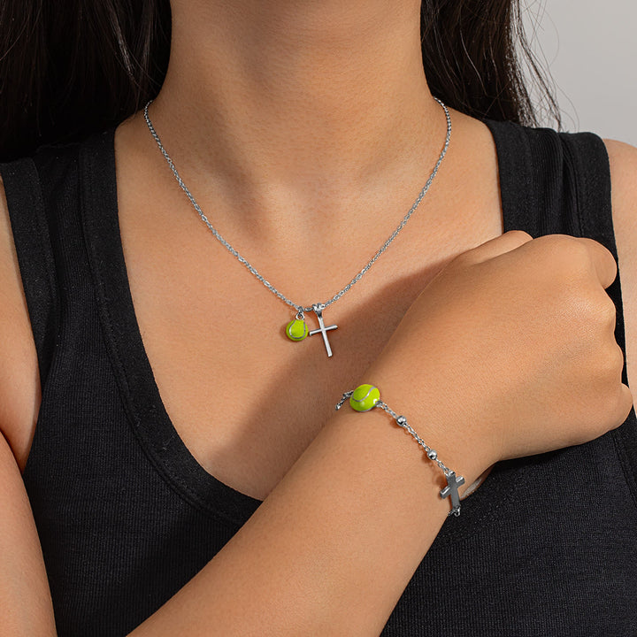 Christianartworkshop Set di gioielli con pallone sportivo e croce (collana + bracciale) con biglietto: simbolo di fede e passione per lo sport. - Tennis Argento B - image 23