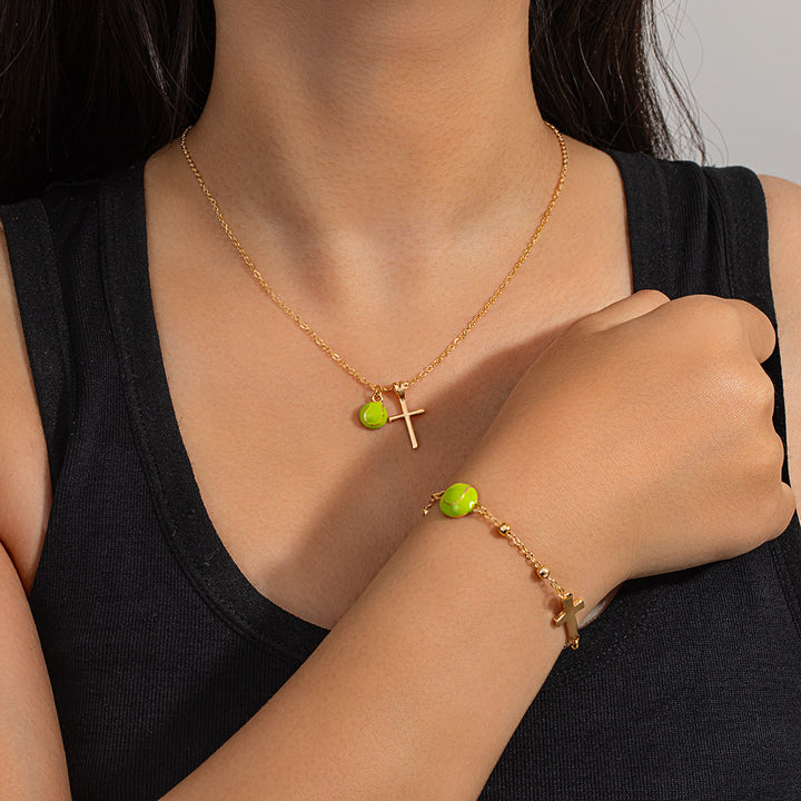 Christianartworkshop Set di gioielli con pallone sportivo e croce (collana + bracciale) con biglietto: simbolo di fede e passione per lo sport. - Tennis d'oro B - image 22