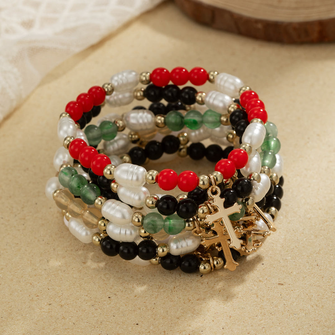 Christianartworkshop Duo di braccialetti impilabili con croce e perline: un simbolo di fede incrollabile e bellezza versatile. - image 2