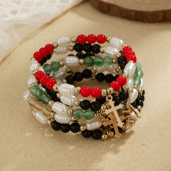 Christianartworkshop Duo di braccialetti impilabili con croce e perline: un simbolo di fede incrollabile e bellezza versatile. - image 2