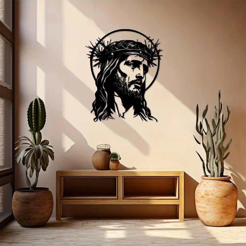 Decorazione murale in metallo raffigurante il Sacro Gesù con la corona di spine, Christianartworkshop. - image 0