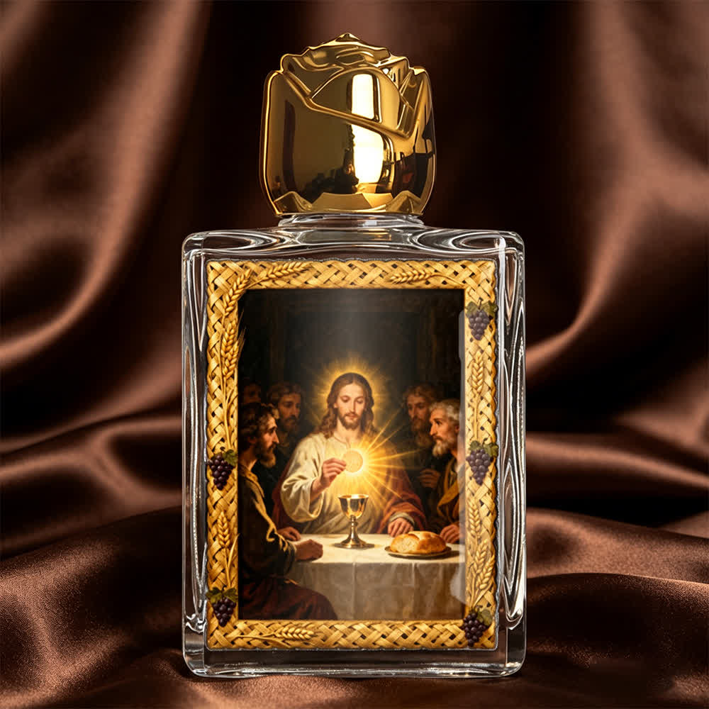 Christianartworkshop Bottiglia quadrata per acqua santa con icone cattoliche: bottiglia profumata con immagini sacre - Gesù e la Santa Comunione - image 9