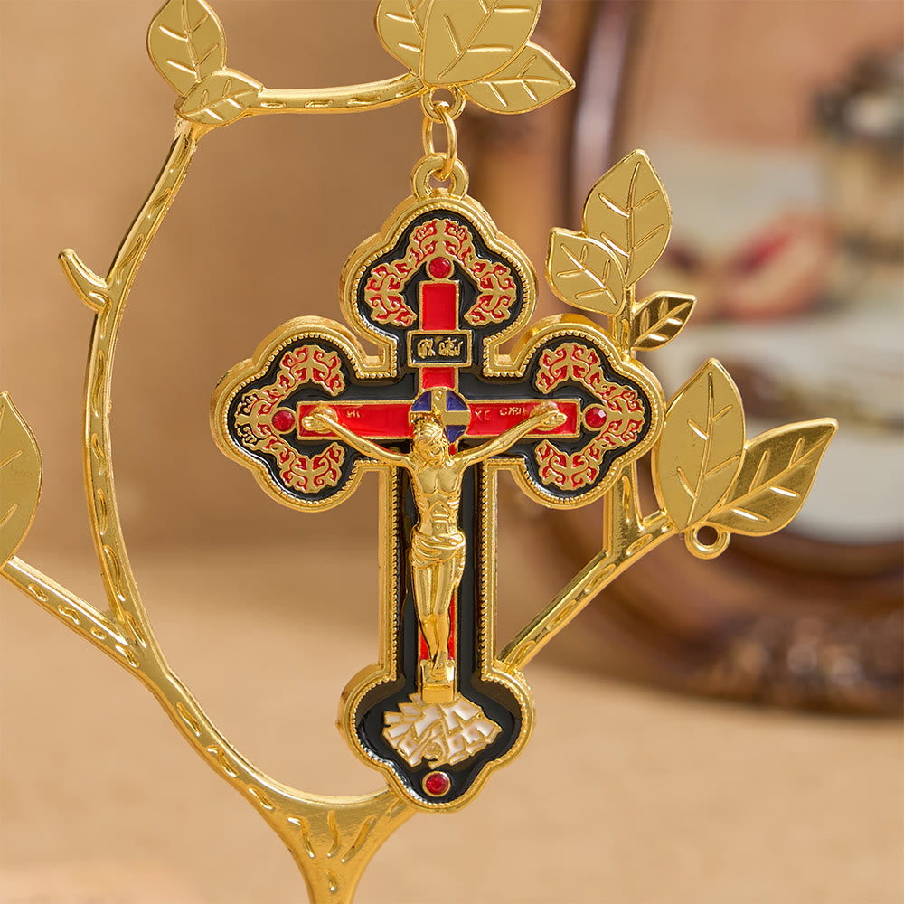 Christianartworkshop Decorazione da scrivania a forma di albero della vita con ciondolo a crocifisso: un simbolo di devozione e rinnovamento. - image 1