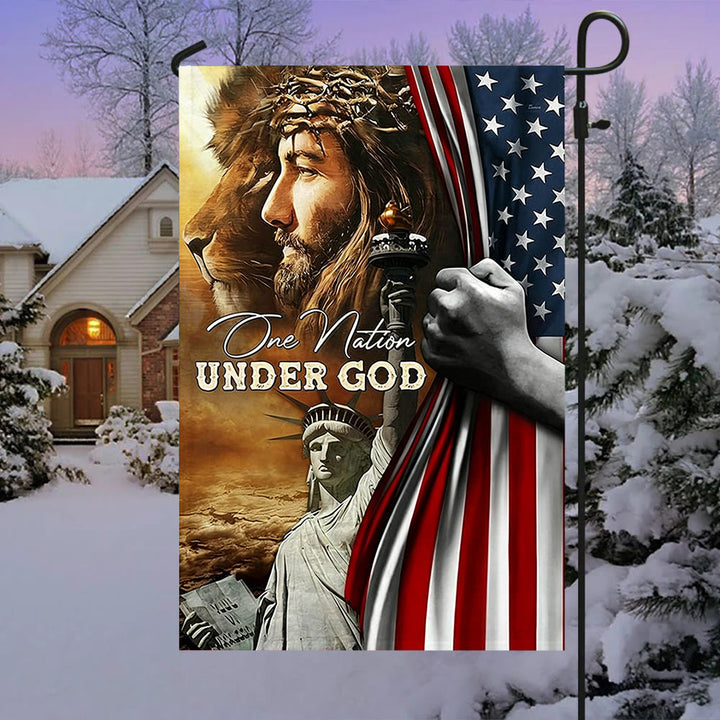 Christianartworkshop Una nazione sotto Dio Gesù Leone Bandiera del Liberty Garden: un simbolo di fede e patriottismo - image 2