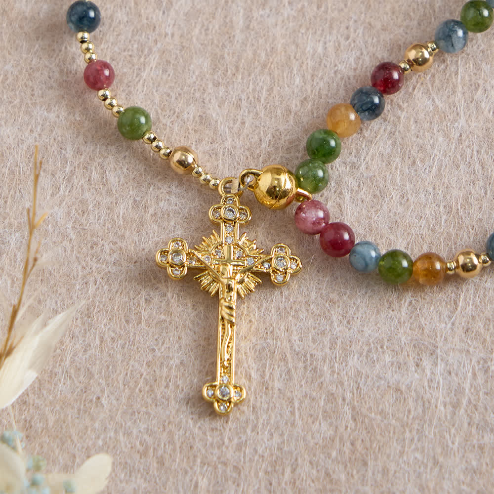 Braccialetto rosario magnetico in agata fragola Christianartworkshop : emblema di grazia divina e purezza - image 24