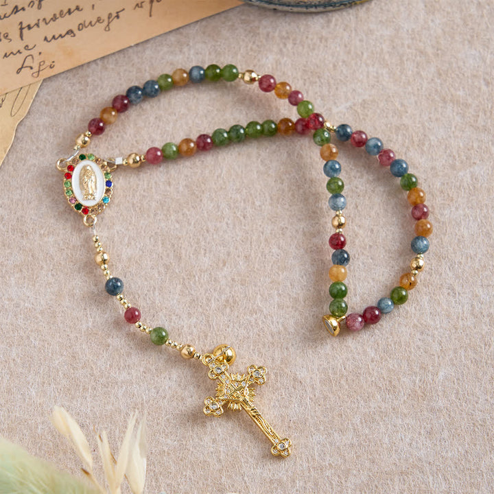 Braccialetto rosario magnetico in agata fragola Christianartworkshop : emblema di grazia divina e purezza - image 21