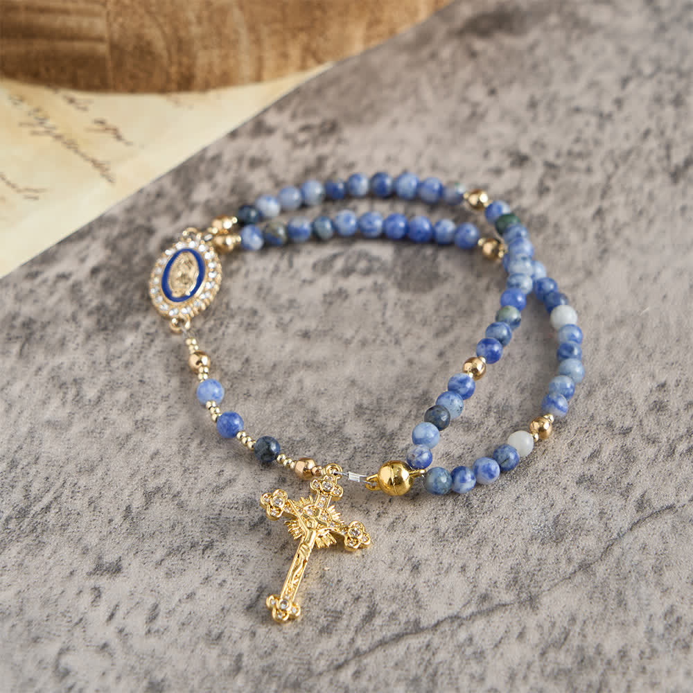 Braccialetto rosario magnetico in agata fragola Christianartworkshop : emblema di grazia divina e purezza - Pietra blu (Circonferenza del polso: 7,87"/20 cm) - image 8