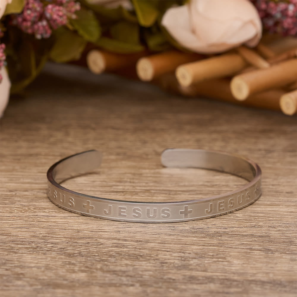 Christianartworkshop Bracciale rigido con incisione di Gesù nei toni dell'oro, dell'argento e dell'oro rosa: un promemoria della grazia divina. - Argento - image 4