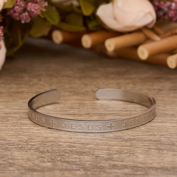 Christianartworkshop Bracciale rigido con incisione di Gesù nei toni dell'oro, dell'argento e dell'oro rosa: un promemoria della grazia divina. - Argento - image 4