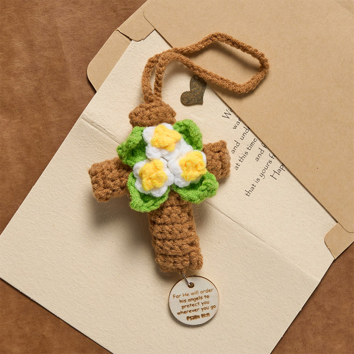 Christianartworkshop Ciondolo per auto a forma di croce all'uncinetto con dischi recanti versetti biblici ispiratori: un promemoria della grazia divina. - image 12