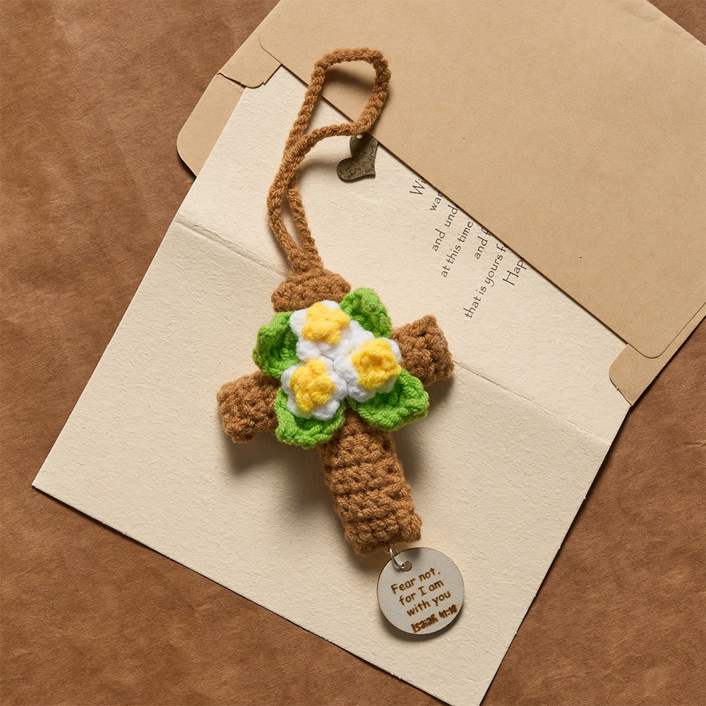 Christianartworkshop Ciondolo per auto a forma di croce all'uncinetto con dischi recanti versetti biblici ispiratori: un promemoria della grazia divina. - image 7