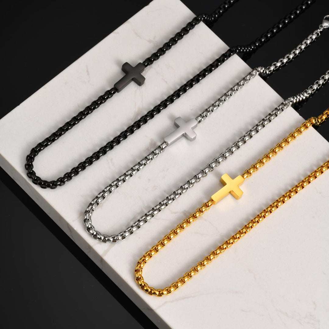 Christianartworkshop Elegante collana con croce in acciaio inossidabile e ciondolo laterale: un promemoria della grazia divina. - image 0