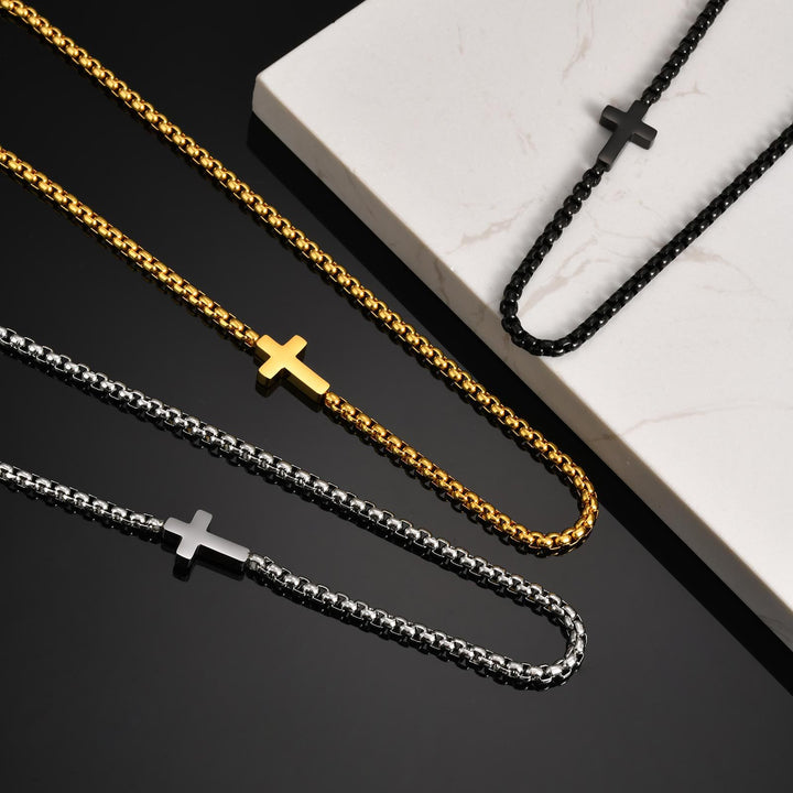 Christianartworkshop Elegante collana con croce in acciaio inossidabile e ciondolo laterale: un promemoria della grazia divina. - image 1