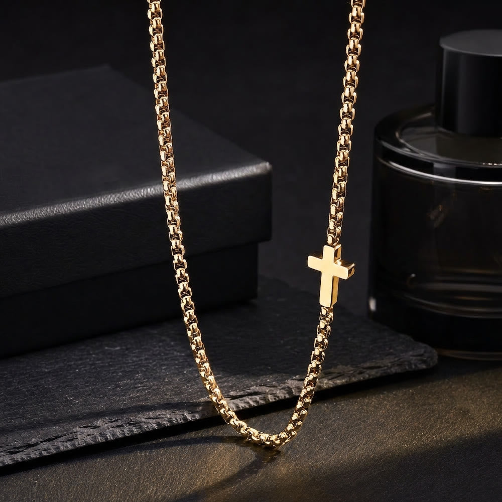 Christianartworkshop Elegante collana con croce in acciaio inossidabile e ciondolo laterale: un promemoria della grazia divina. - D'oro - image 3