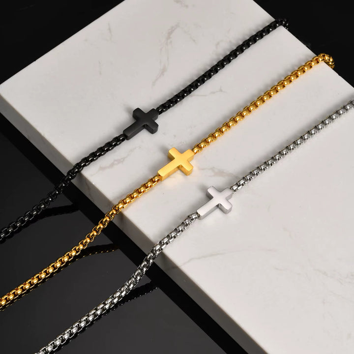 Christianartworkshop Elegante collana con croce in acciaio inossidabile e ciondolo laterale: un promemoria della grazia divina. - image 2