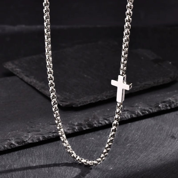 Christianartworkshop Elegante collana con croce in acciaio inossidabile e ciondolo laterale: un promemoria della grazia divina. - Argento - image 5