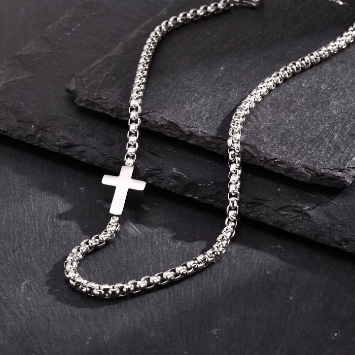Christianartworkshop Elegante collana con croce in acciaio inossidabile e ciondolo laterale: un promemoria della grazia divina. - image 6