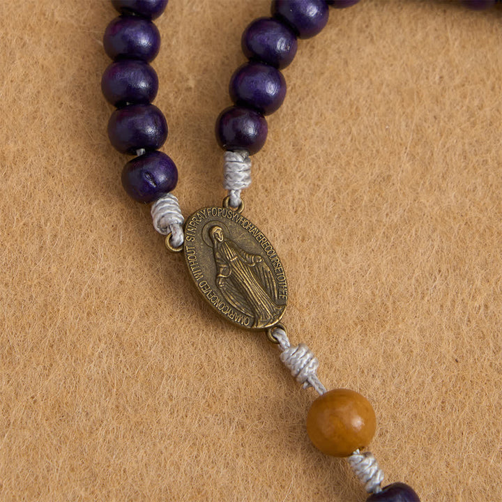 Christianartworkshop Rosario in legno d'acero viola intenso e legno di pesco con medaglia miracolosa per la guardia pacifica - image 6