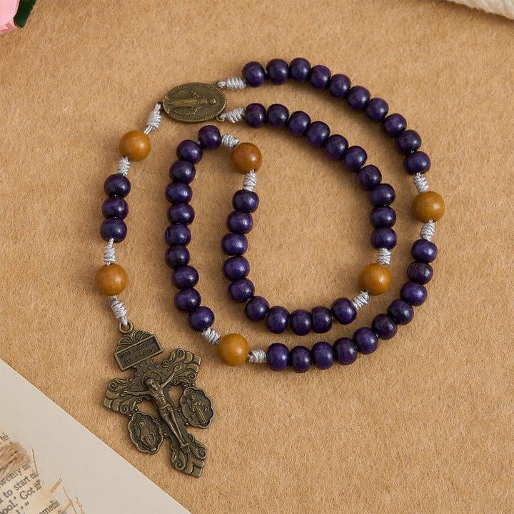 Christianartworkshop Rosario in legno d'acero viola intenso e legno di pesco con medaglia miracolosa per la guardia pacifica - image 4