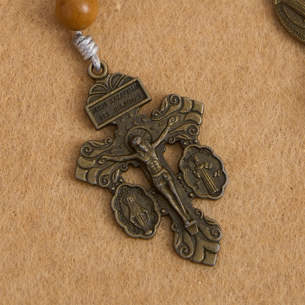 Christianartworkshop Rosario in legno d'acero viola intenso e legno di pesco con medaglia miracolosa per la guardia pacifica - image 7