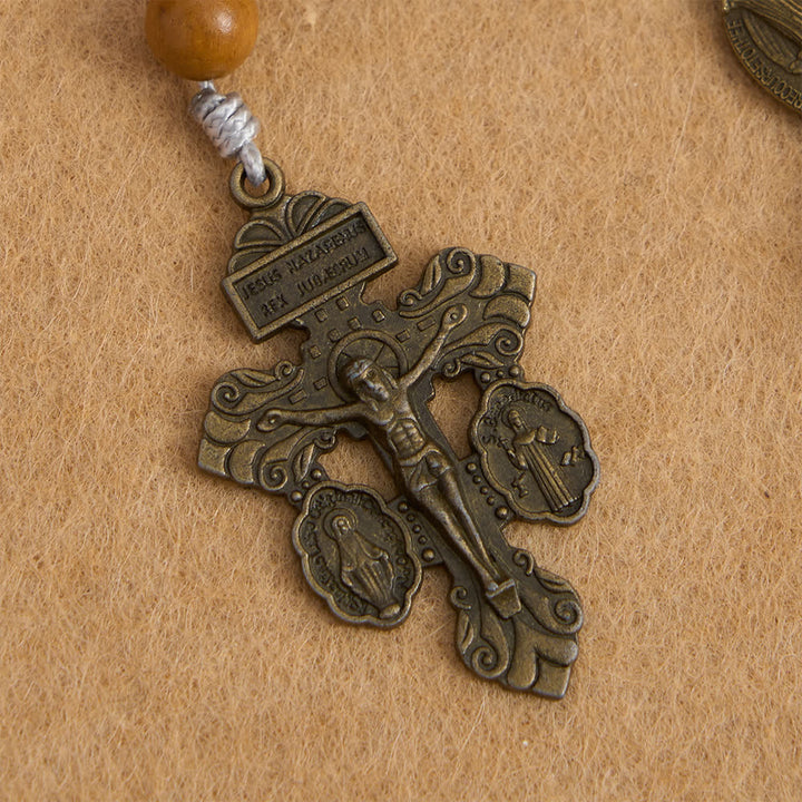 Christianartworkshop Rosario in legno d'acero viola intenso e legno di pesco con medaglia miracolosa per la guardia pacifica - image 7