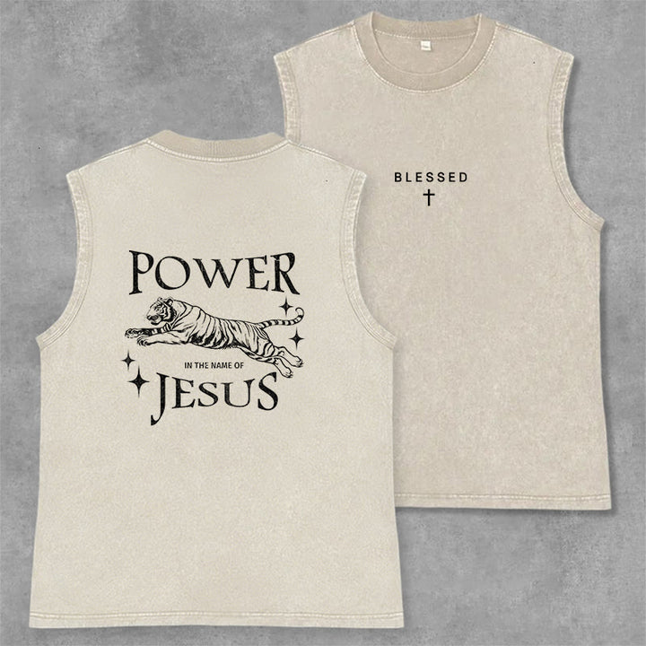 Christianartworkshop: Il potere nel nome di Gesù, canotta con stampa tigre lavata - Beige - 2XL - image 7