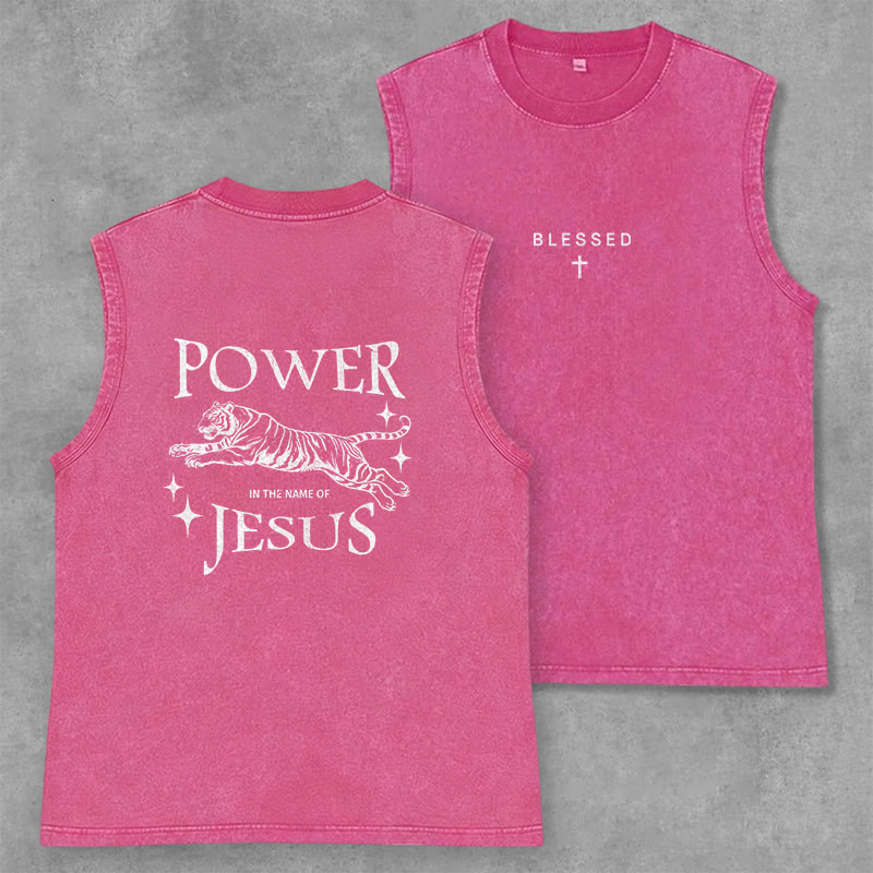Christianartworkshop Potere nel nome di Gesù Canotta con stampa tigre - Rosa - 2XL - image 28