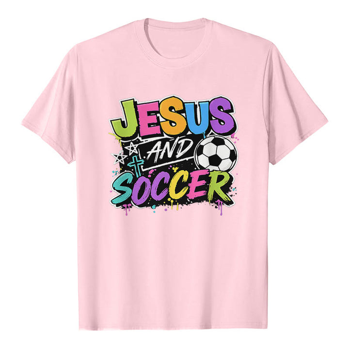 Christianartworkshop Maglietta premium con Gesù e calcio in stile graffiti - Rosa - 2XL - image 1