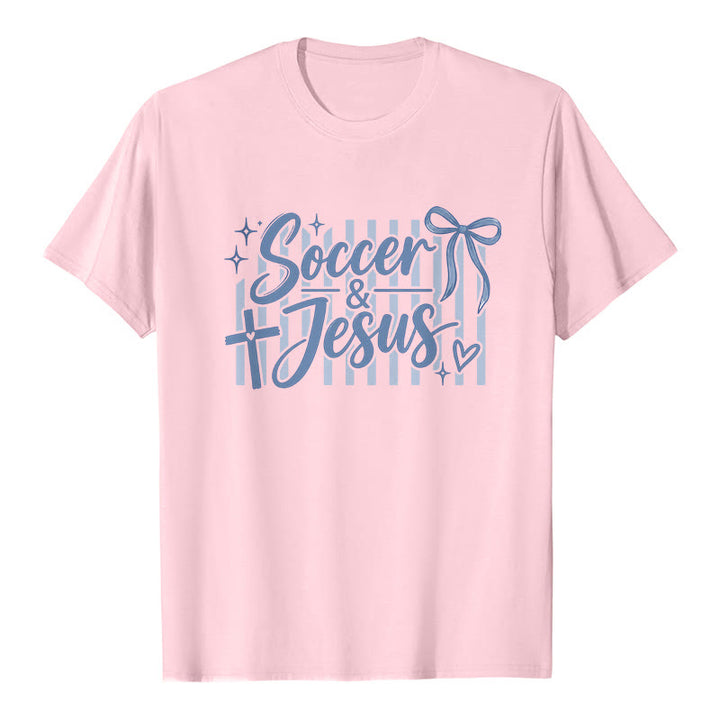 Christianartworkshop Maglietta premium "Calcio e Gesù in stile civetta" - Rosa - 2XL - image 1