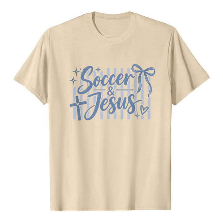 Christianartworkshop Maglietta premium "Calcio e Gesù in stile civetta" - Beige - 2XL - image 6