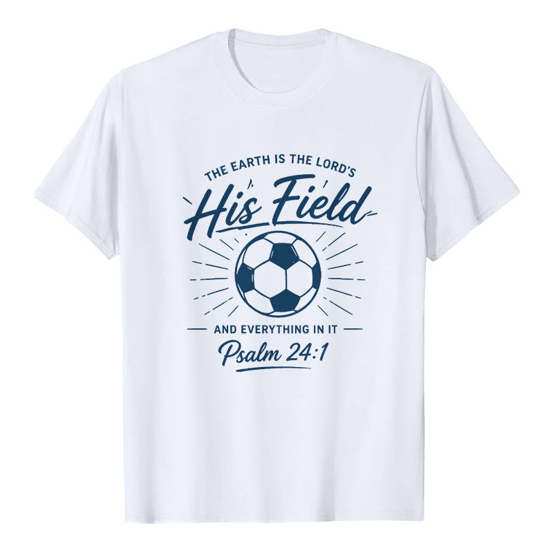 Christianartworkshop Salmo 24:1 Il suo campo Calcio Fede Maglietta a maniche corte premium - Bianco - 2XL - image 1