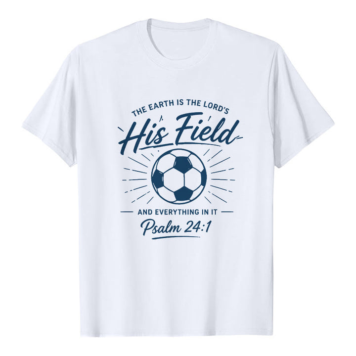 Christianartworkshop Salmo 24:1 Il suo campo Calcio Fede Maglietta a maniche corte premium - Bianco - 2XL - image 1