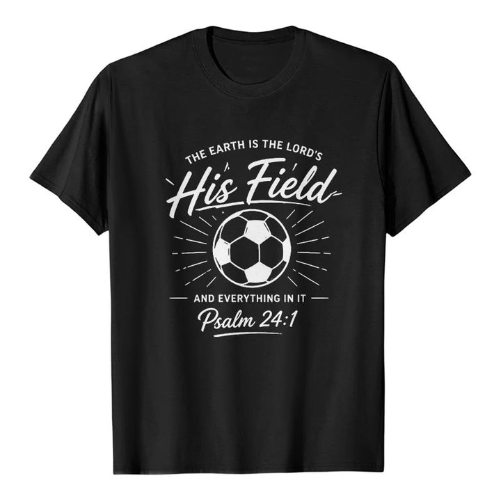 Christianartworkshop Salmo 24:1 Il suo campo Calcio Fede Maglietta a maniche corte premium - Nero - 2XL - image 0