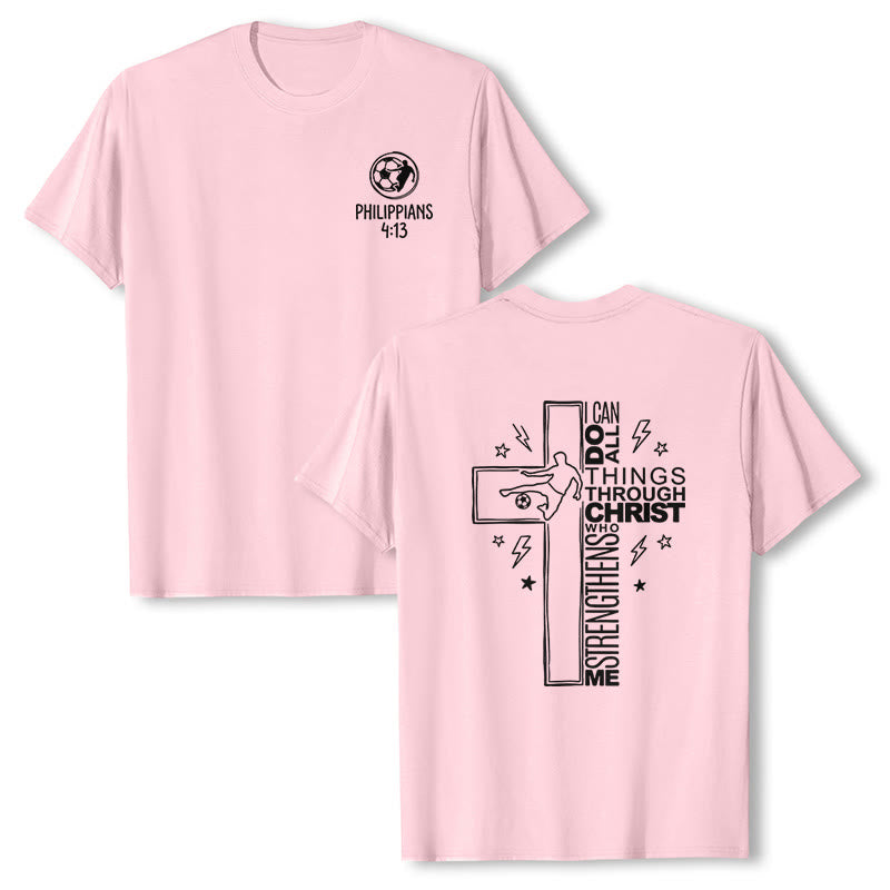 Christianartworkshop Maglietta a maniche corte premium con croce da calcio (Filippesi 4:13) - Rosa - 2XL - image 9