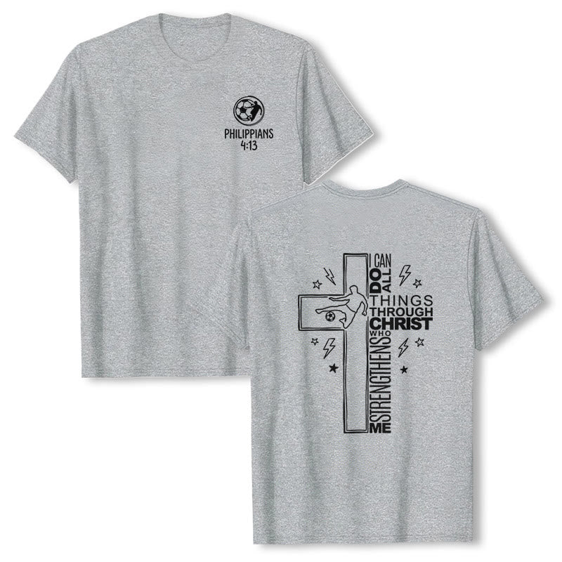 Christianartworkshop Maglietta a maniche corte premium con croce da calcio (Filippesi 4:13) - Grigio - 2XL - image 0