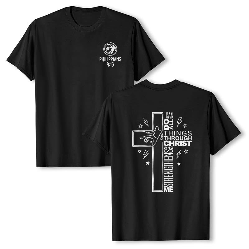 Christianartworkshop Maglietta a maniche corte premium con croce da calcio (Filippesi 4:13) - Nero - 2XL - image 3