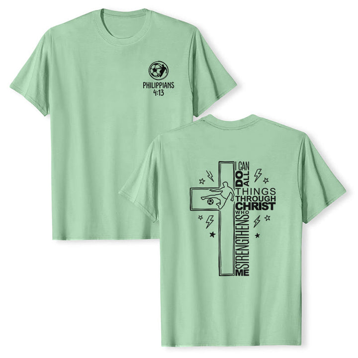 Christianartworkshop Maglietta a maniche corte premium con croce da calcio (Filippesi 4:13) - Verde chiaro - 2XL - image 15