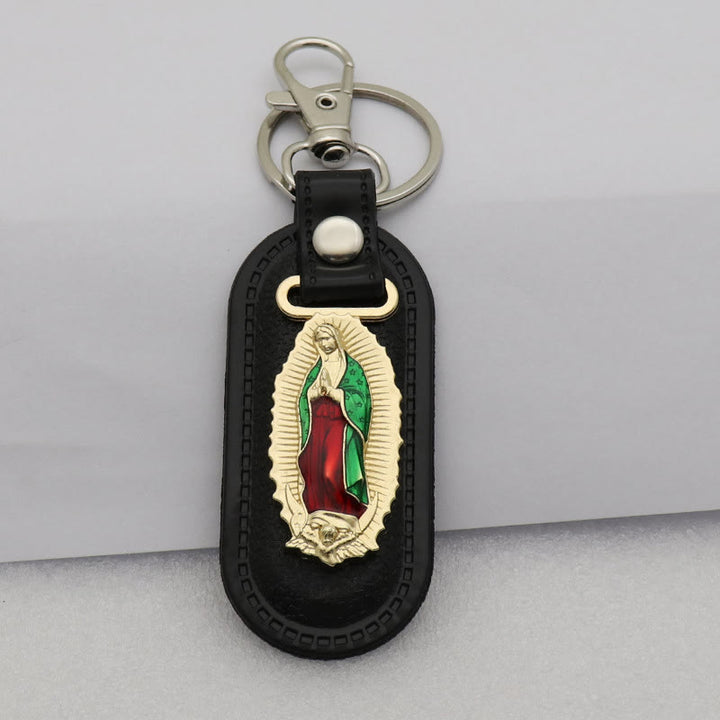 Christianartworkshop Portachiavi devozionale della Madonna di Guadalupe: emblema della grazia mariana e della protezione spirituale. - Veste Verde e la Madonna - image 1