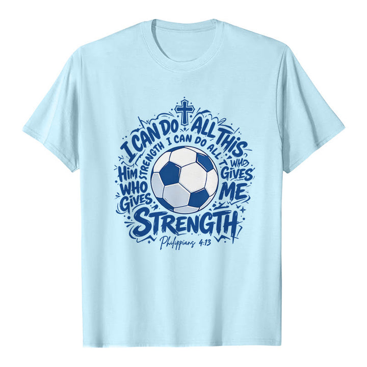 Christianartworkshop Maglietta premium "Attraverso Colui che mi dà forza - Calcio e fede" - Blu - 2XL - image 6