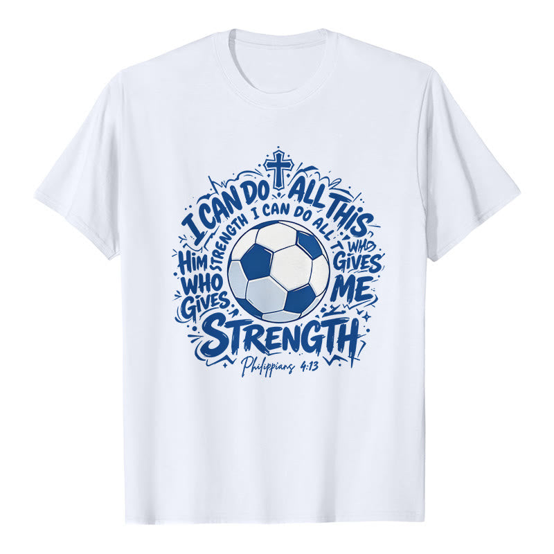 Christianartworkshop Maglietta premium "Attraverso Colui che mi dà forza - Calcio e fede" - Bianco - 2XL - image 1
