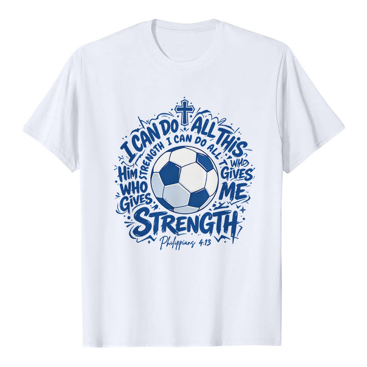 Christianartworkshop Maglietta premium "Attraverso Colui che mi dà forza - Calcio e fede" - Bianco - 2XL - image 1