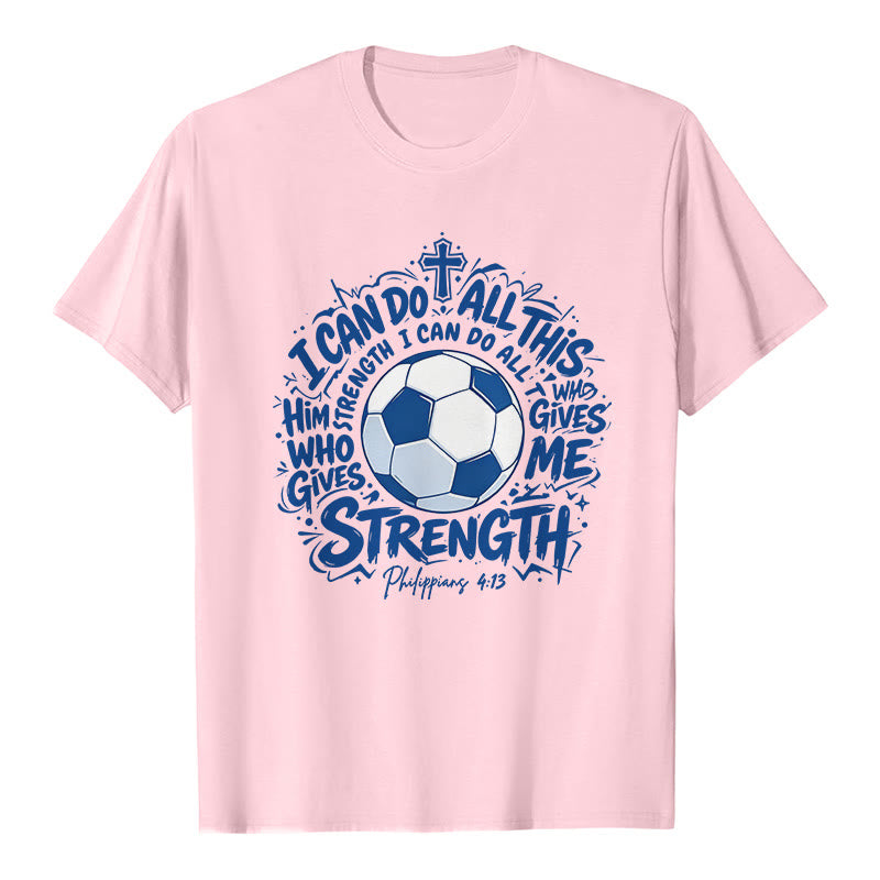 Christianartworkshop Maglietta premium "Attraverso Colui che mi dà forza - Calcio e fede" - Rosa - 2XL - image 2