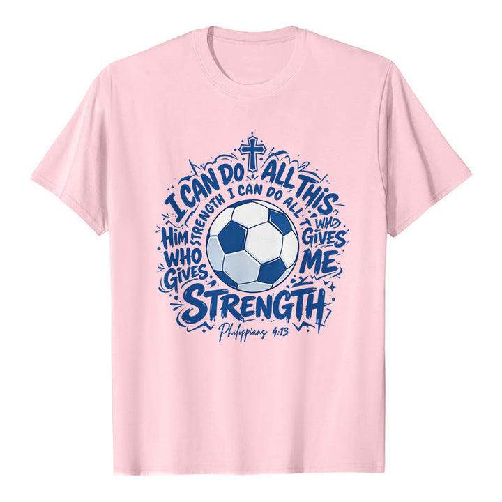 Christianartworkshop Maglietta premium "Attraverso Colui che mi dà forza - Calcio e fede" - Rosa - 2XL - image 2